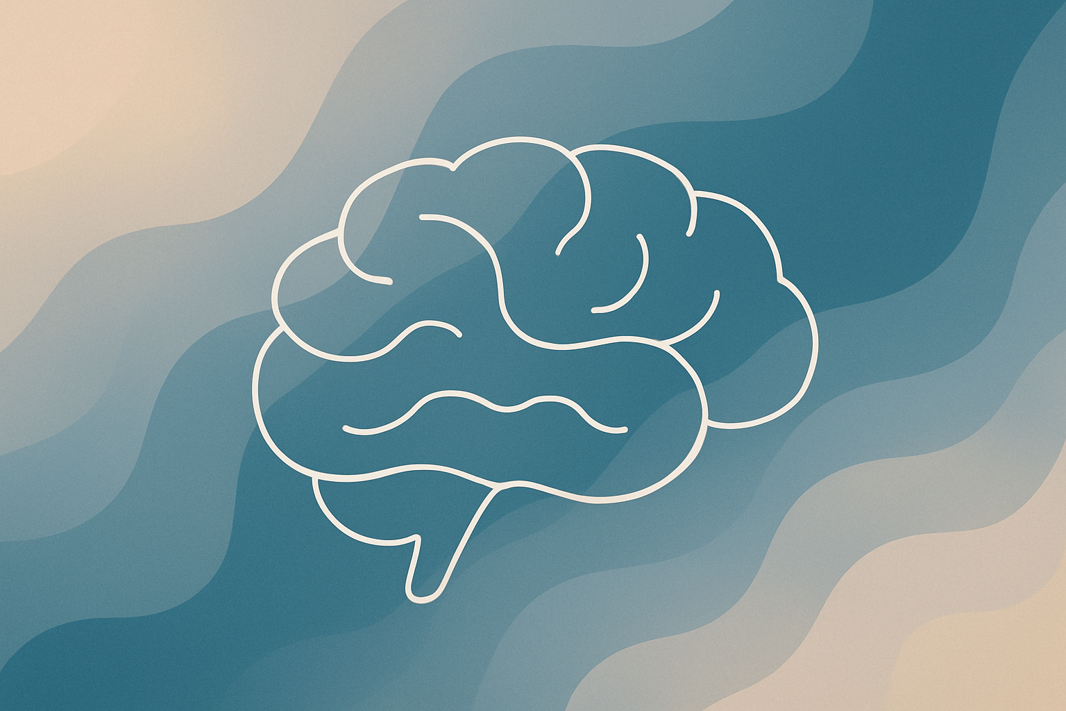 Abstract illustration of a brain outline over flowing blue and beige shapes symbolizing overthinking, mental patterns, and cognitive overwhelm.